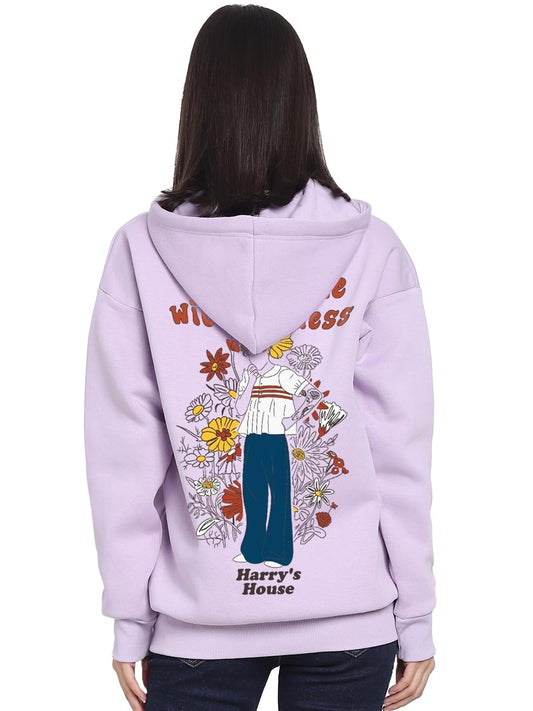 Bewakoof Womens Graphic Printed Oversized Fit Full Sleeve Hooded Neck Polycotton Hoodies 625331 Purple XL
