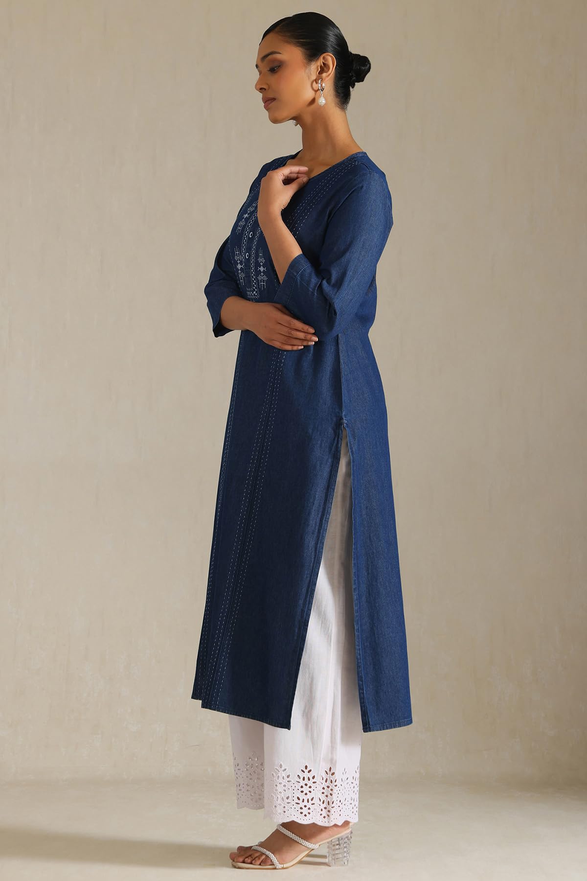 Soch WomenS Denim Embroidered Regular Kurta (Cws5Ku61237_Indigo