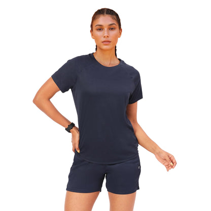 Enamor Womens Solid Relaxed Fit T-Shirt (A314_Navy