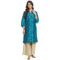 Fabindia Women Silk Straight Style Printed Medium Kurta Cotton_M Blue