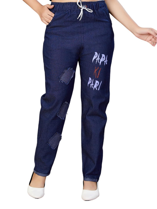 Aarika Girls Casual Wear Navy Blue Colour Text Print Denim Jeans (12-16 Years)