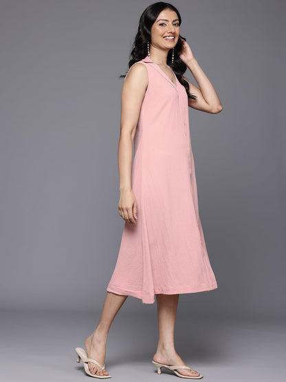 Varanga Women Peach Front Placket Deatiled A-Line Dress