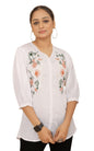 WomenS Embroidered V-Neck Tunic Top | Voscos Rayon 3/4 Balloon Sleeves Tunic For WomenS | Floral Design Casual Wear Top (In, A