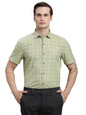 Turtle Men Cotton Melange Slim Fit Pista Green Checkered Half Sleeve Casual Shirt