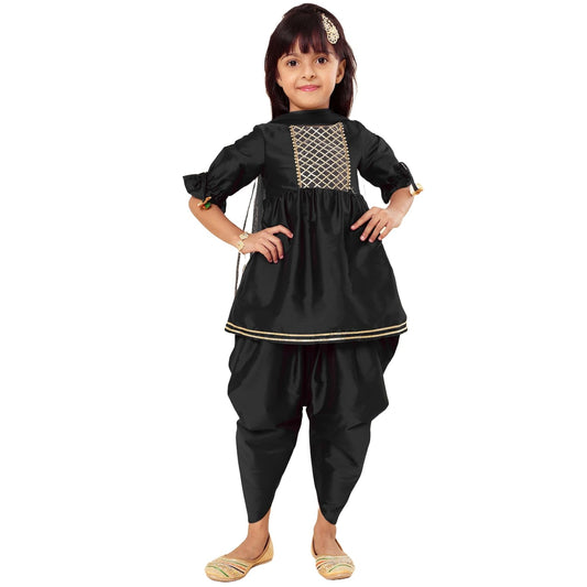 A.T.U.N. (ALL THINGS UBER NICE) Girls Pleated Gotta Patti Kurti with Dhoti Pants & Dupatta Set | Ethnic Wear Clothing Set