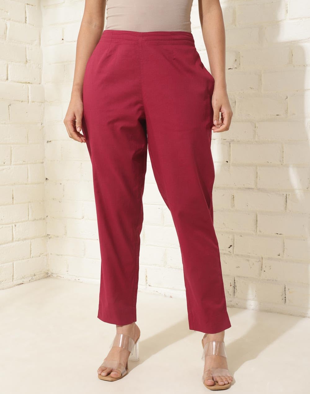 Fabindia WomenS Regular Casual Pants (2124217Red_Red