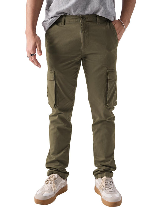 The Souled Store Solids: Light Olive Mens and Boys Cotton and Elastane Brown Color Men Cargo Pants Men Joggers Trousers Bottoms