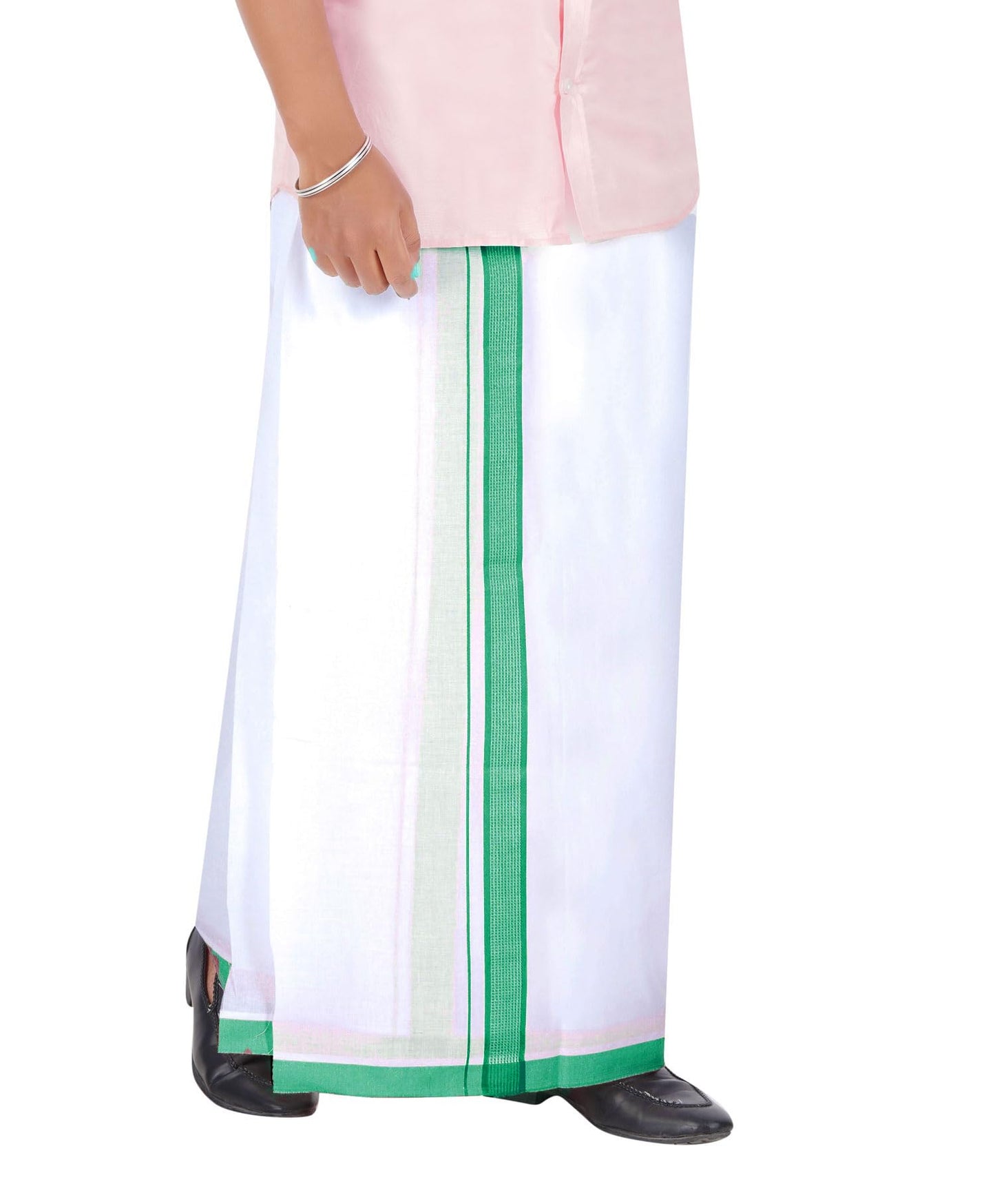 Prakasam Cotton MenS Double White Dhoti With Dobby Design Border (1.30 X 3.60 Meter)
