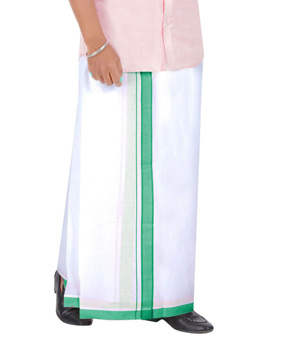 Prakasam Cotton MenS Double White Dhoti With Dobby Design Border (1.30 X 3.60 Meter)
