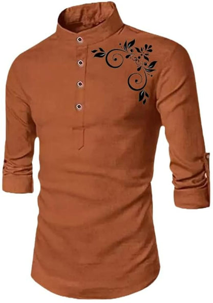 Deemoon MenS Full Sleeve Short Kurta Shirt With A Trendy Mandarin Collar Crafted From A Premium Cotton Blend For Comfort Ideal