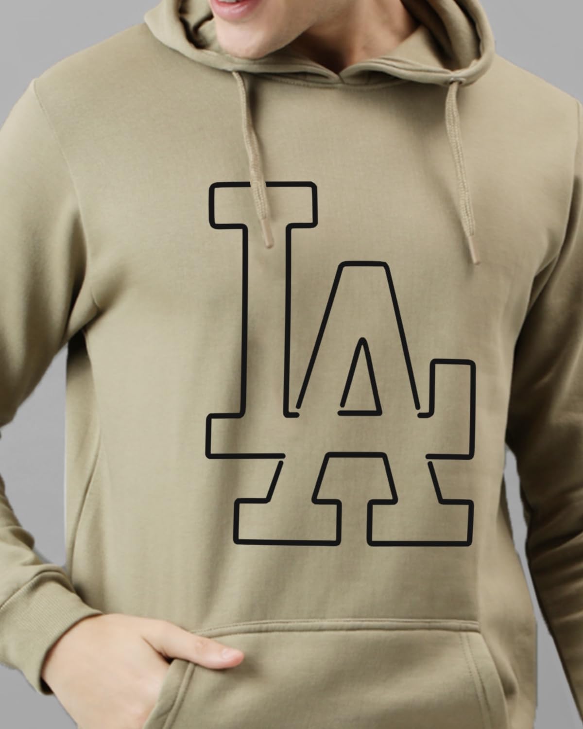 ADRO Mens Cotton Neck Hooded Sweatshirt (H24-LA-BE_Beige