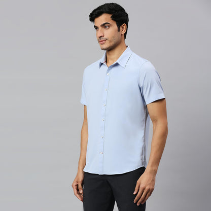 Thomas Scott Mens | Half Sleeve | Solid Plain Color | Regular Fit | Polyester Blend | Spread Collar | Casual | Shirts (Sky Blue_