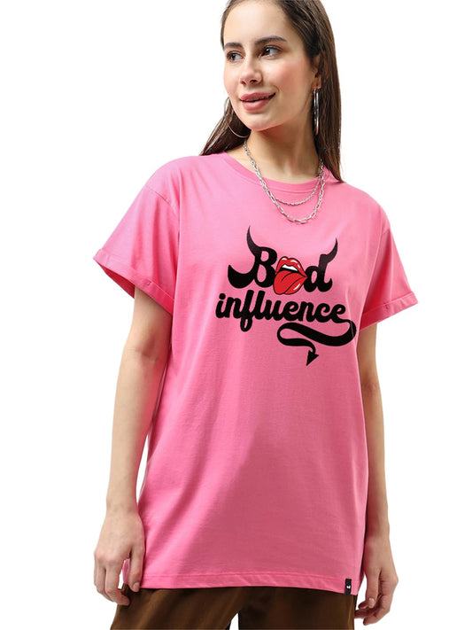 Bewakoof Womens Graphic Print Boyfriend Fit Cotton Jersey T-Shirt_659699_Pink_L