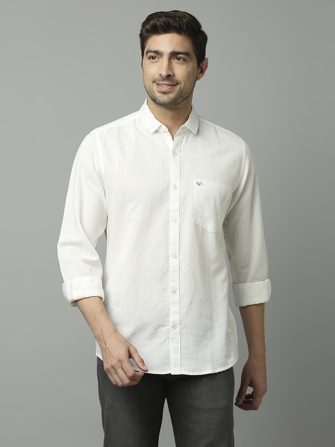 Thomas Scott 100% Cotton Slim Fit Solid Cutaway Collar Full Sleeve Casual Shirts for Mnes White