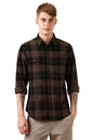 Dennis Lingo Men Brown 100% Cotton Full Sleeve Spread Collar Checks Shirts