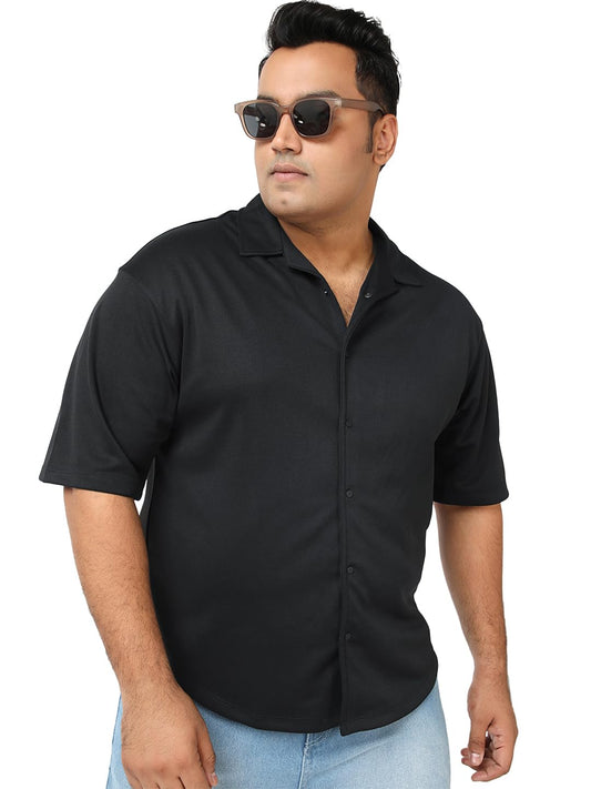 Bewakoof MenS Solid Oversized Fit Half Sleeve Resort Collar Polycotton Plus Size Shirt_684705_Black_6Xl
