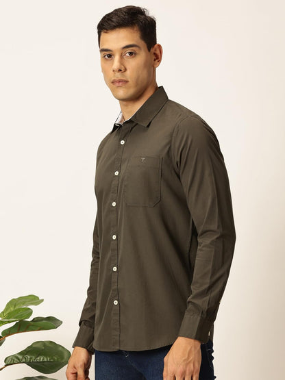 Thomas Scott 100% Cotton Long Sleeve Solid Regular Fit Casual Shirts for Mens Dark Green
