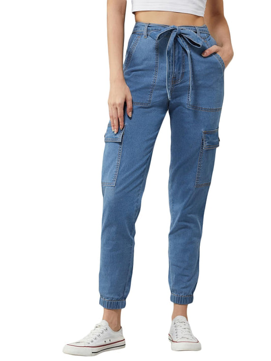 Dolce Crudo Womens Blue Regular High Rise Regular Stretchable Denim Joggers (DOSS22DEN06-31-115-28, 28,Blue)