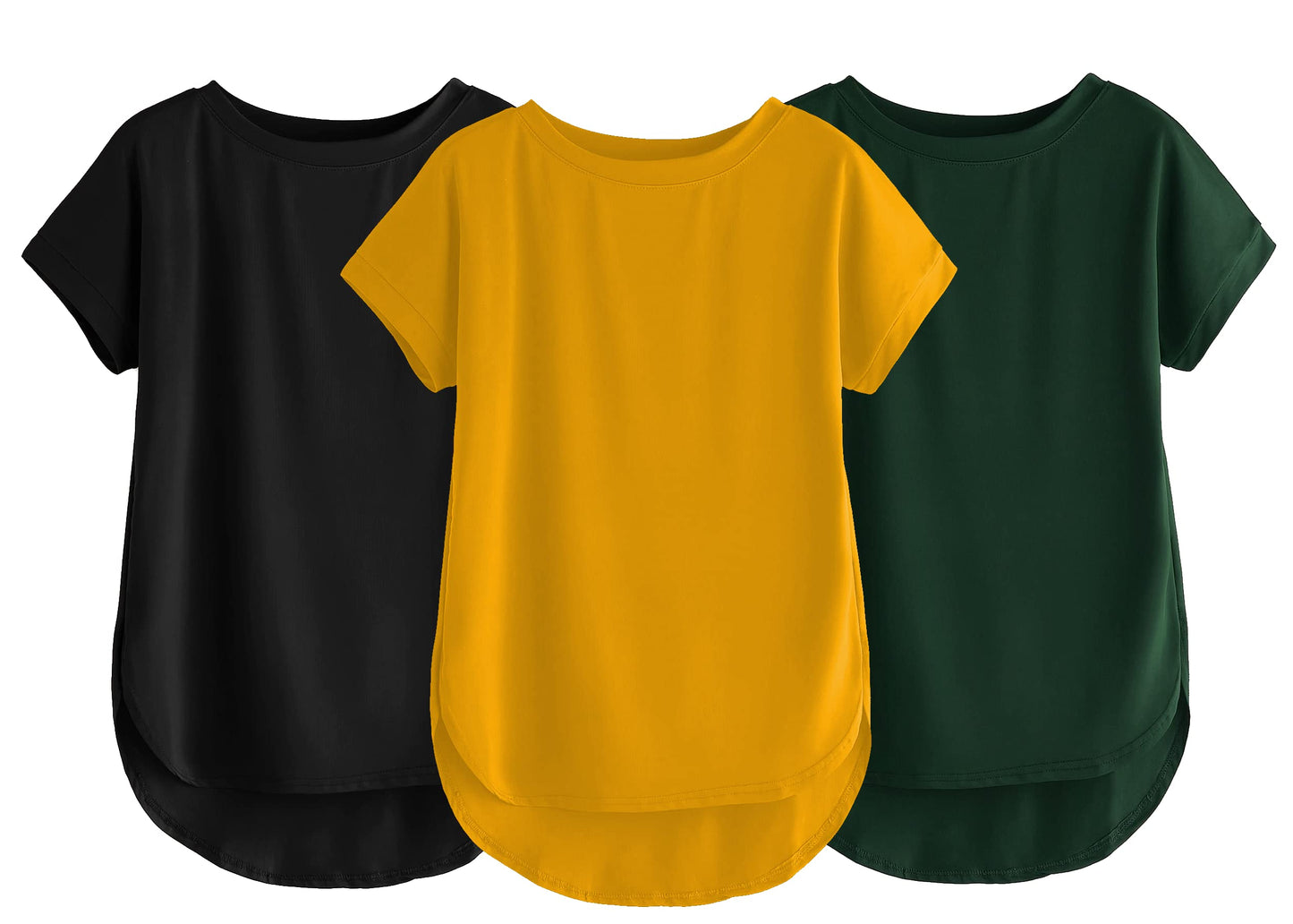 Fabricorn Combo Of Three Plain Bottle Green, Black And Mustard Yellow Round Neck Up And Down Cotton Tshirt For Women (Bottle Gre
