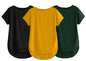 Fabricorn Combo Of Three Plain Bottle Green, Black And Mustard Yellow Round Neck Up And Down Cotton Tshirt For Women (Bottle Gre