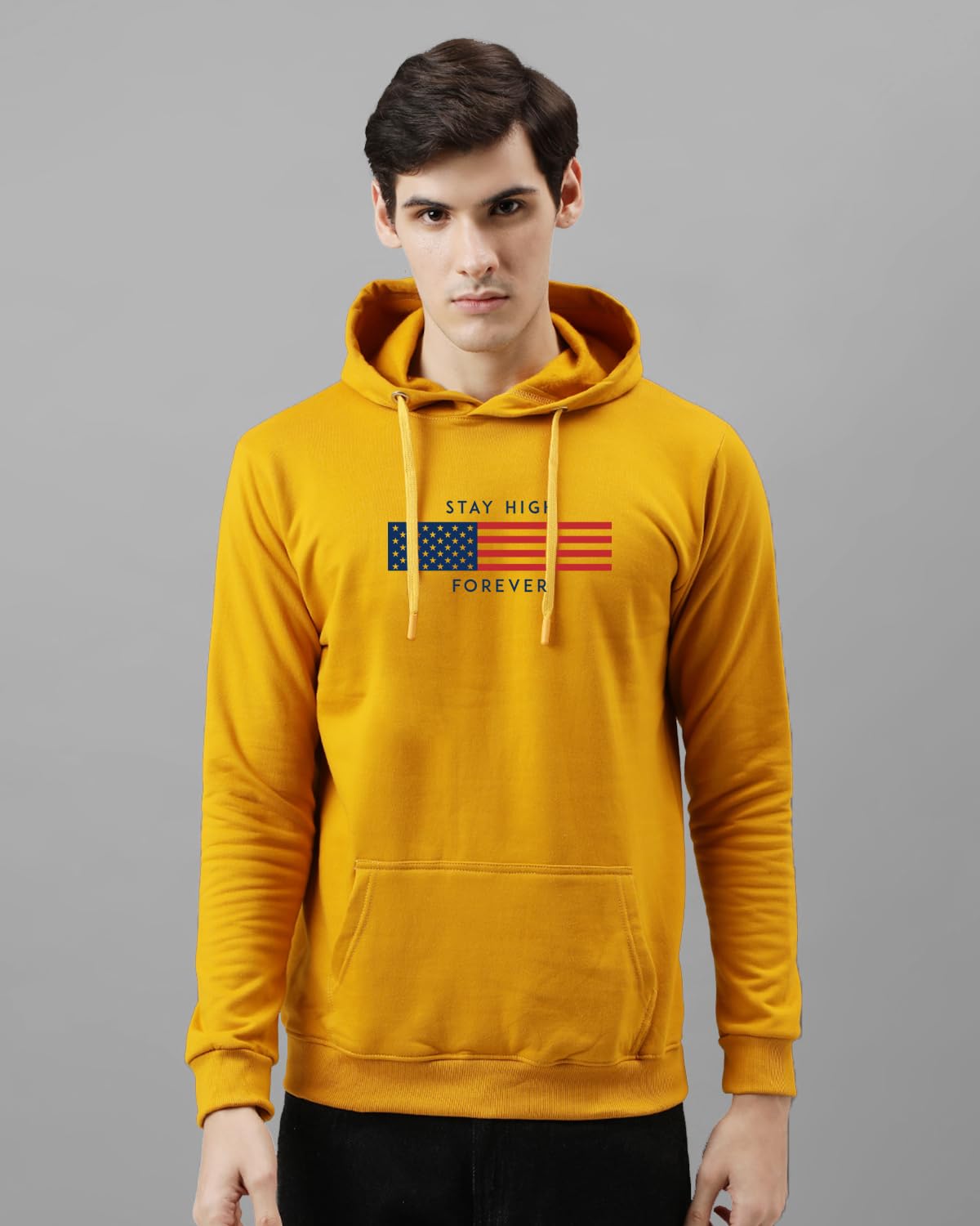 ADRO Men's Cotton Blend Neck Hooded Sweatshirt (H24-FLAG)
