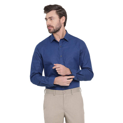 Turtle Men 100% Cotton Blue Solid Slim Fit Formal Shirt