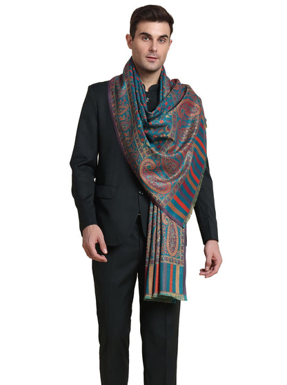 Weavers Villa Mens Acro Wool Blended Shawl - Handloom Woven Paisley Pattern - Stoles for Men - Gents Shawls - Soft & Warm Wrap