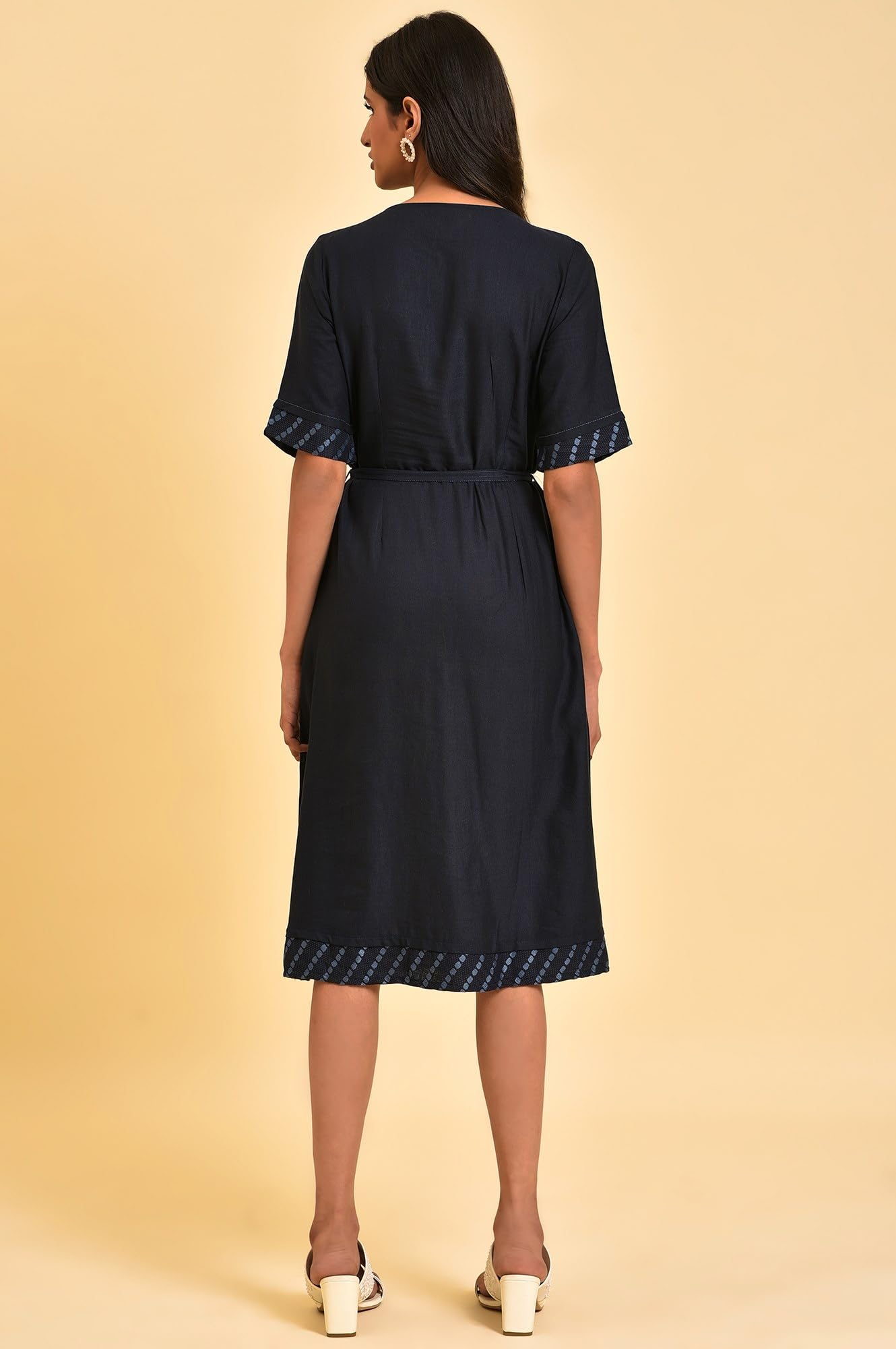 W For Woman WomenS Rayon Dark Blue Embroidered A-Libe Western Dress Calf Length 23Few19297-219227_Midnight