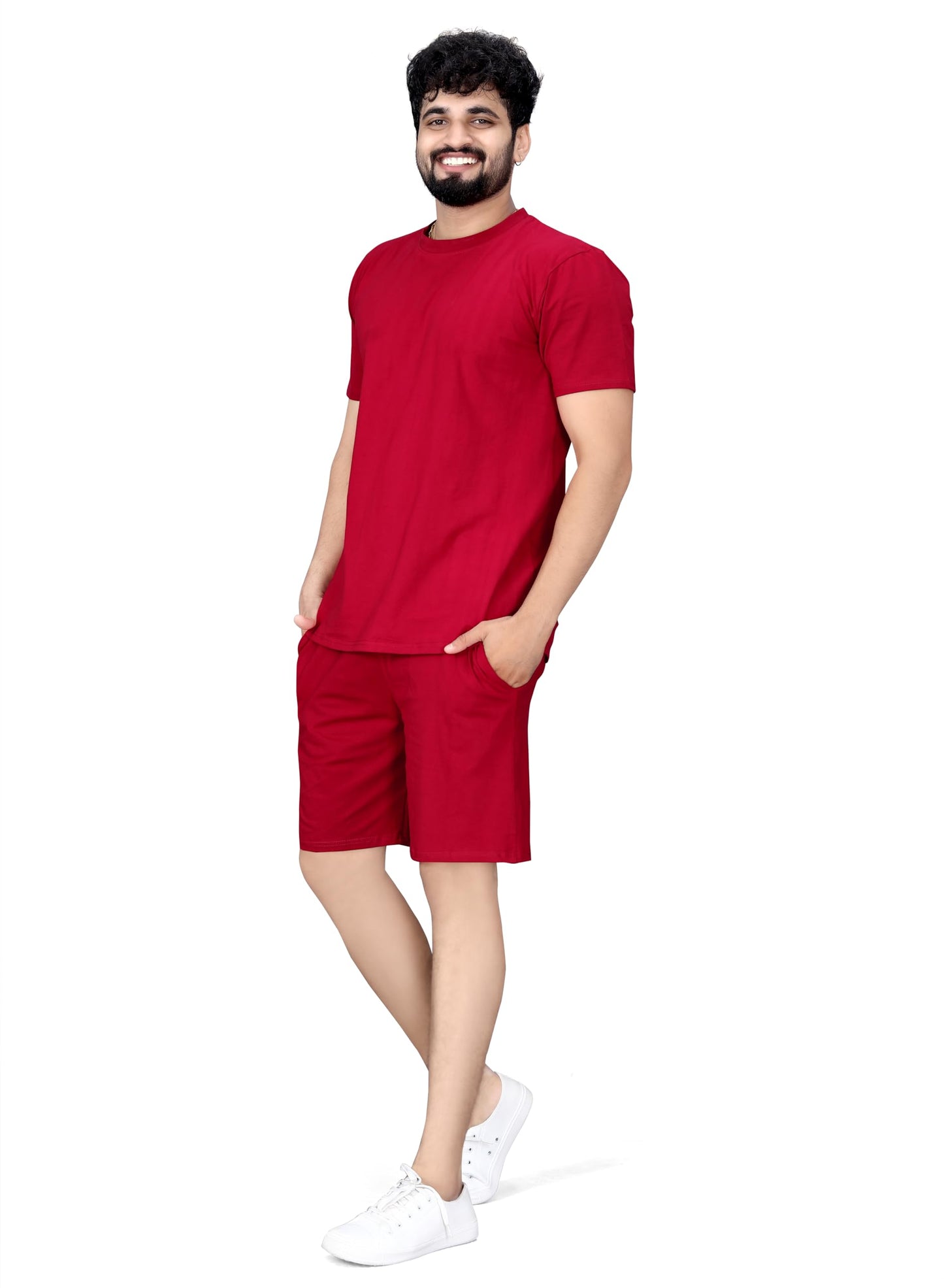 ELLITI Cotton Blend Casual Round Neck Half Sleeve Oversized Co-ord Set Mens, Pyjama Set, Sleepwear Loungewear T-Shirt and Short