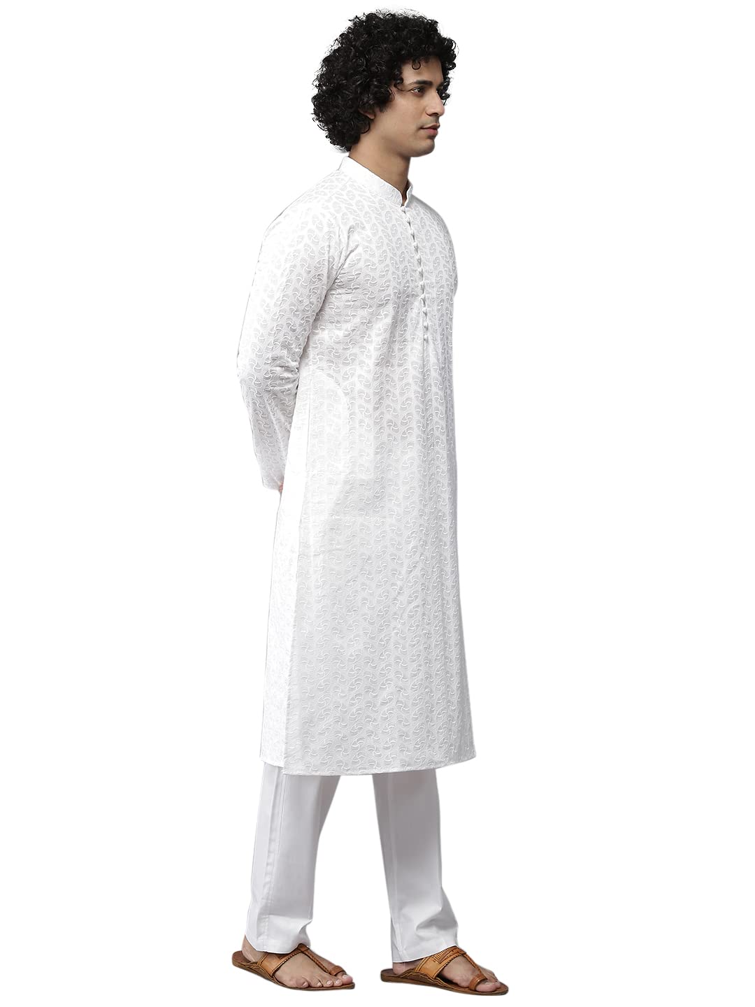 See Designs Cotton Men White Chikankari Embroidered Straight Kurta With Pyjama