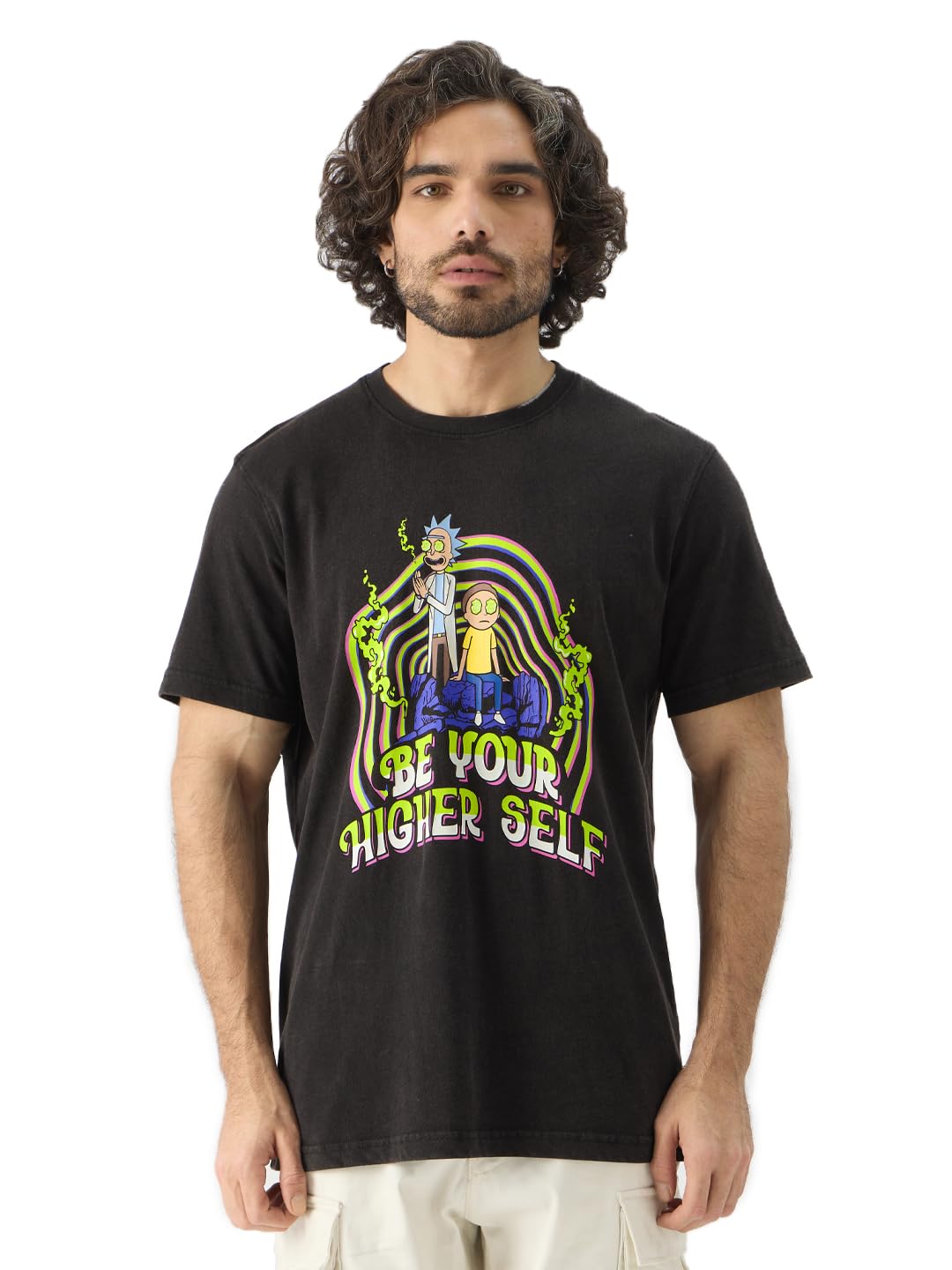 The Souled Store Official Rick and Morty: Higher Self Men and Boys Round Neck Short Sleeve Regular Fit T-Shirts Black Mens T-Sh