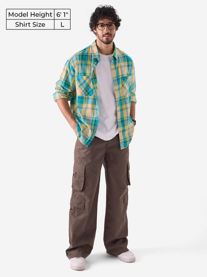 The Souled Store Checks: Scuba Dive Men and Boys Long Sleeve Button Front 100% Cotton Relaxed Fit Shirts Multicolour