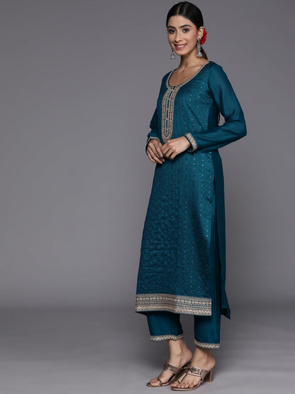 Libas WomenS Silk Blend Kurta Sets (38093O_Teal
