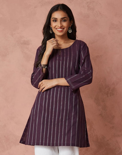 Fabindia WomenS Cotton Blend Striped Regular Kurta (1039394Purple_Purple
