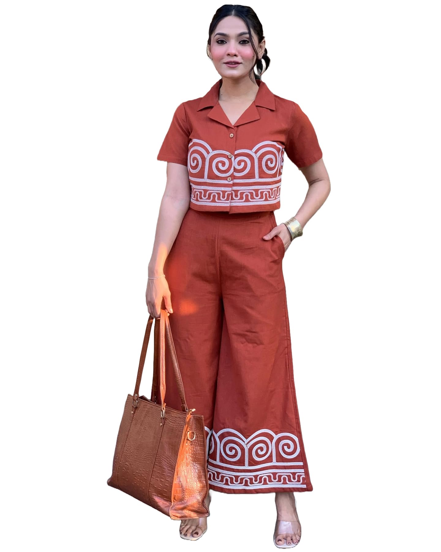 Gosriki WomenS Rayon Viscose Straight Printed Kurta With Palazzo (Simla Rust-Gs_Xxl_Rust_Xx-Large)