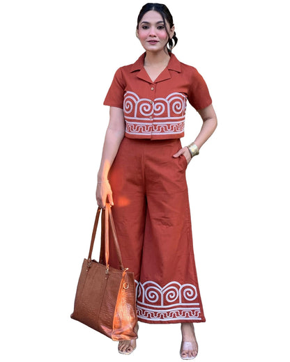 Gosriki WomenS Rayon Viscose Straight Printed Kurta With Palazzo (Simla Rust-Gs_Xxl_Rust_Xx-Large)