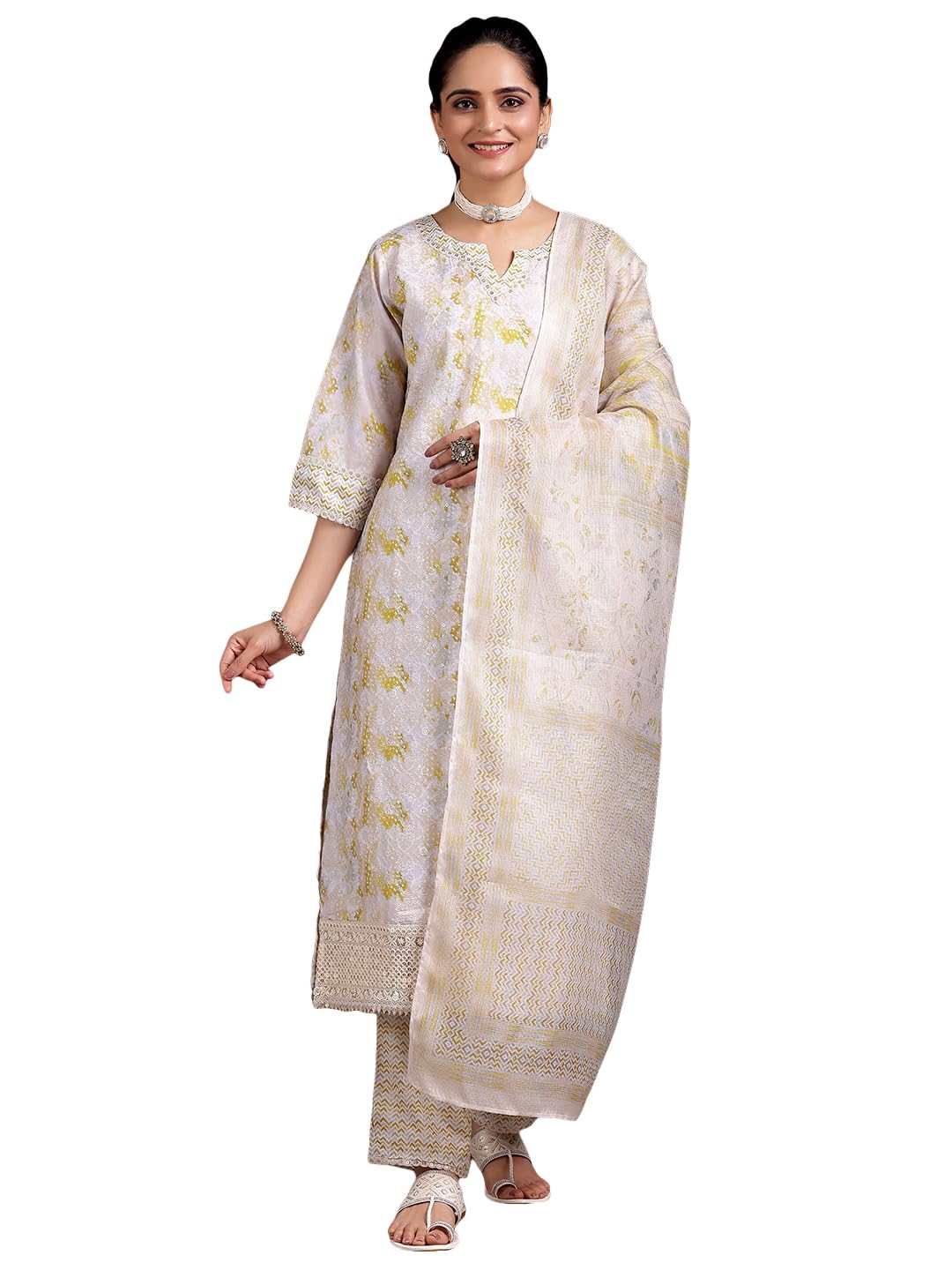 Libas WomenS Cotton Blend Kurta Set (35378_Beige
