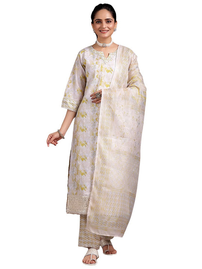 Libas WomenS Cotton Blend Kurta Set (35378_Beige