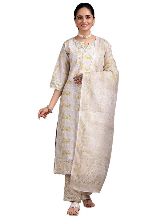 Libas WomenS Cotton Blend Kurta Set (35378_Beige
