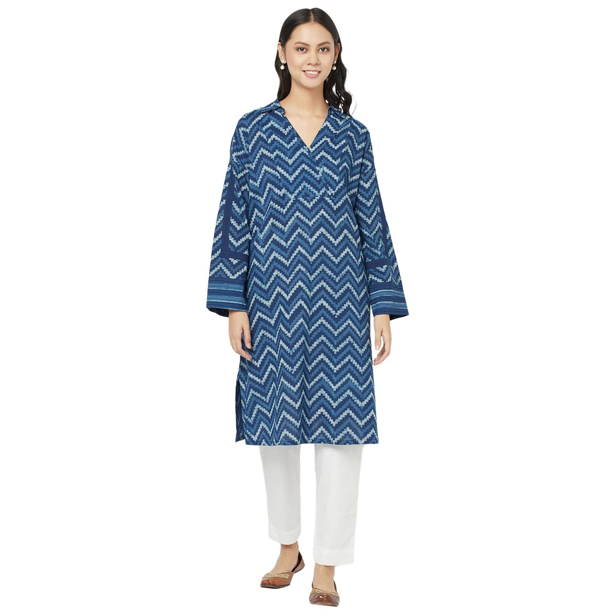 Fabindia Women Mull Printed Long Kurta Cotton_L