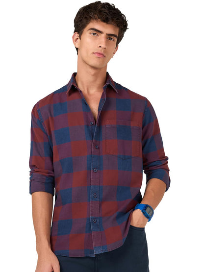 Bewakoof Mens Checked Regular Fit Full Sleeve Collar Pure Cotton Shirt_685542_Red_XL