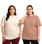 Juneberry 100% Pure Cotton Oversized Baggy Fit Drop Shoulder Solid Core Plus Size T-Shirt Combo For Women (Pack Of 2) (Po2_Jb_Ps