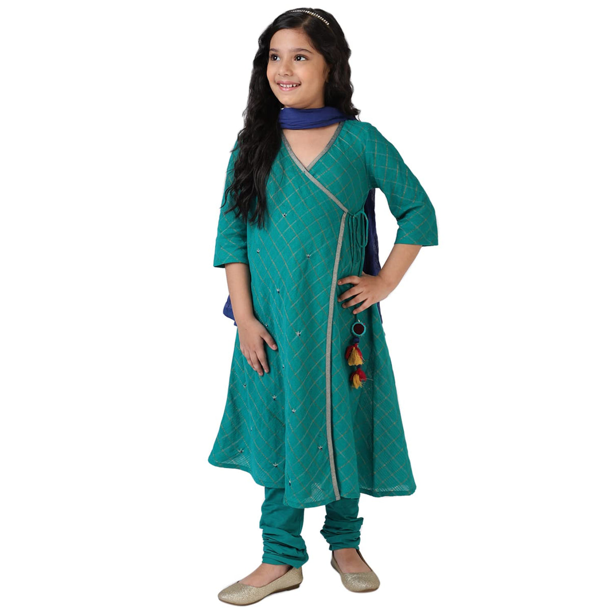 Fabindia Kids Nagari Zari Checks Churidar Suit Set Cotton_2-3Y
