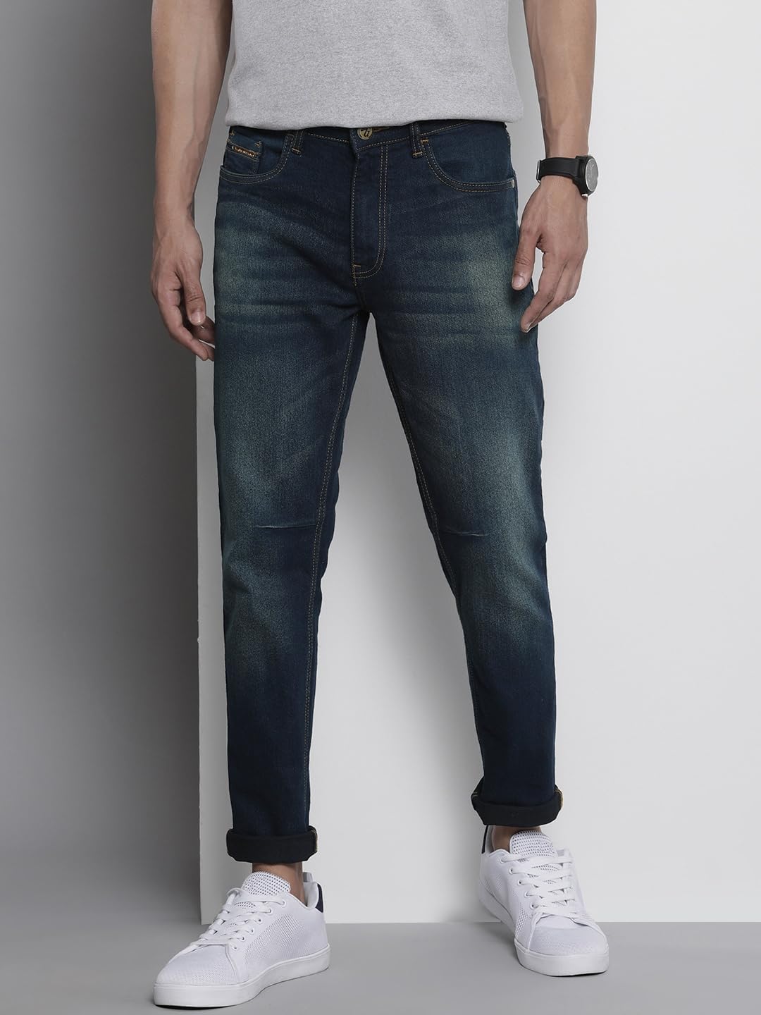 The Indian Garage Co Men Carrot Fit Paint Splash Mid-Rise Stretchable Jeans Blue