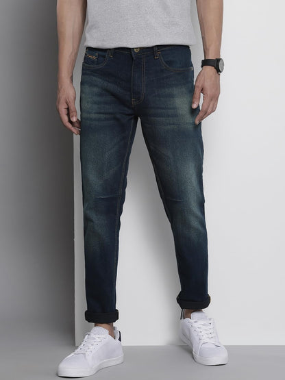 The Indian Garage Co Men Carrot Fit Paint Splash Mid-Rise Stretchable Jeans Blue