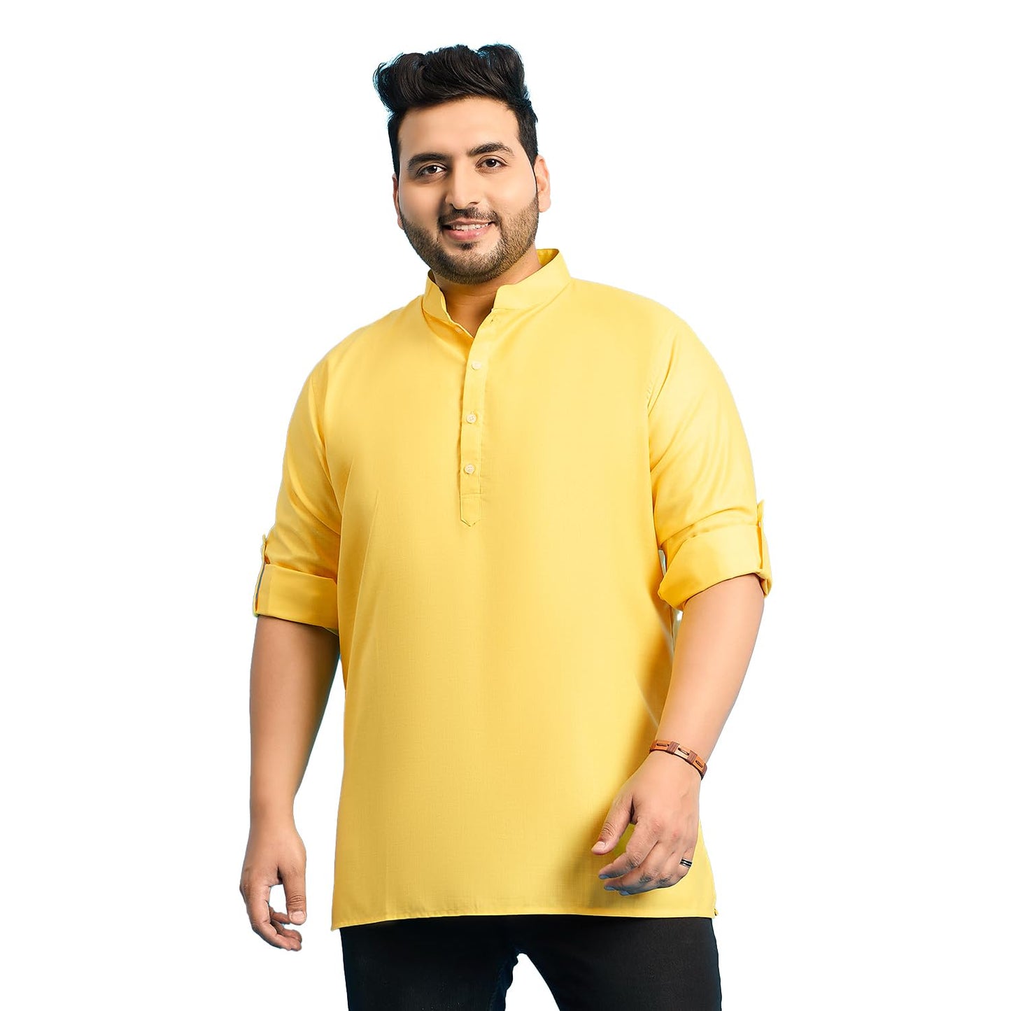 Bigbanana Plus Size Men'S Regular Fit Solid Short Kurta (Pollan-Yellow,Yellow,7Xl)