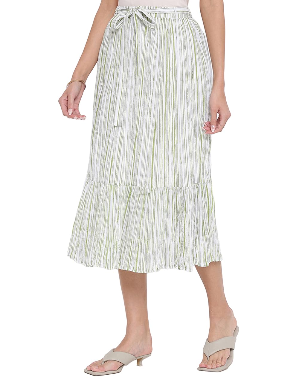 Fabindia Women's Green Cotton Printed Regular Fit Womens Skirt