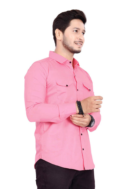 Rebelify MenS Cotton Shirt With Pockets Full Sleeves Spread Collar Solid Pattern Botton Down Closure Regular Fit And Standard L