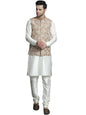 Jompers Mens Embroidered Nehru Jacket With Solid Kurta Pyjama Set