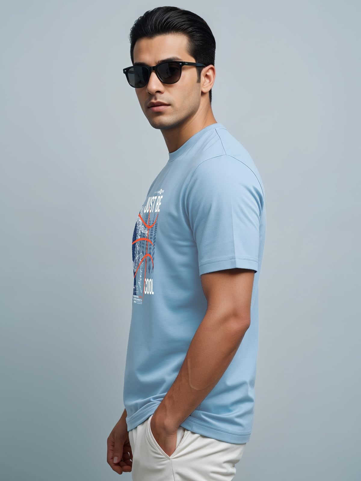 ADRO Men's Graphic Printed 100% Cotton T-Shirt - Regular Fit, Printed T-Shirts for Men (RN24-BCL-SK_Sky Blue)
